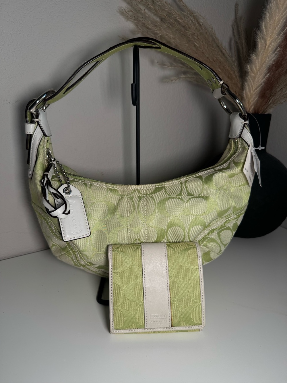 NWT 2006 Vintage Y2K Coach Soho Signature Hobo Bag Lime Green & Matching Wallet